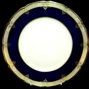 TIFFANY & CO. BY LENOX TRIANON COBALT BLUE AND GOLD SCALLOPED DINNER PLATE RARE - Picture 1 of 5