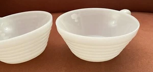 2 Vintage Fire King Anchor Hocking Ribbed White Milk Glass Soup Bowls w/ Handle - Picture 1 of 5