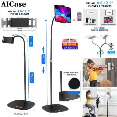Height Adjust Gooseneck Floor Stand Tab iPad Smart Phone Aluminum Mount Holder - Image 1 of 4