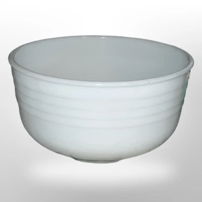 Cuenco mezclador vintage Pyrex General Mills blanco acanalado vidrio de leche granja 9" Foto 1 de 4