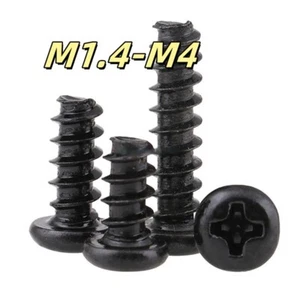 Black Phillips Pan Head Flat Tail Self Tapping Screws Carbon Steel M1.4-M4 - Picture 1 of 4
