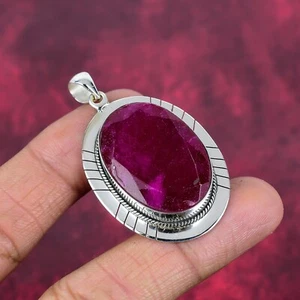 Ruby Gemstone Handmade 925 Sterling Silver Wedding Pendant Jewelry - Picture 1 of 5