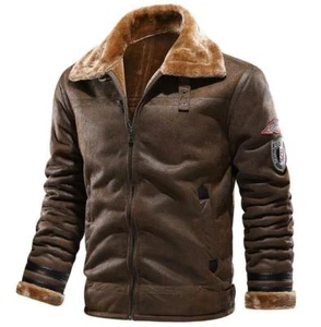 Winter Men Slim Leather Jacket Lapel Coat Fleece Suede Thick Outerwear parkas - Picture 1 of 14