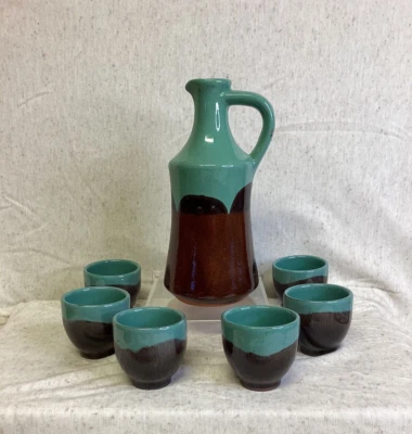 Juego de sake vintage 7 piezas cerámica esmaltada, jarra con 6 tazas, excelente L22451 Foto 1 de 4