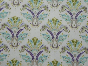 POTTERY BARN FOULARD FLORAL BLOCK PRINT GREEN/AQUA/PURPLE/TAN KING FLAT SHEET - Picture 1 of 3