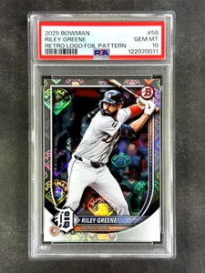 2025 Bowman #58 Riley Greene Retro Logo Foil SSP Case Hit PSA 10 Gem Mint, Pop 2 - Picture 1 of 2