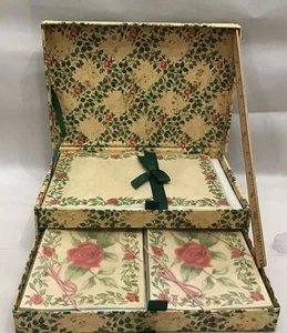Nuevo juego de caja de papelería vintage papel de escribir notas tarjetas sobres rosas inglesas - Imagen 1 de 11