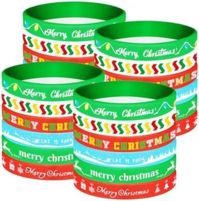 Paquete de 24 pulseras de Navidad 6 estilos pulseras de silicona prohibición de goma de Navidad Foto 1 de 4