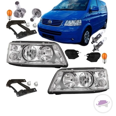 Scheinwerfer SET Rechts +Links H7/H1 Chrom +XXL Birnen +Garantie für VW T5 03-09 - Bild 1 von 4