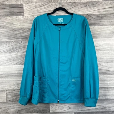Cherokee Scrubs Jacket Women M Teal Workwear Core Stretch Full Zip Workwear - Image 1 of 4
