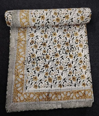 Indian Kantha Quilt Handmade Throw Reversible Bedding Cotton Coverlet Soft - Image 1 of 4