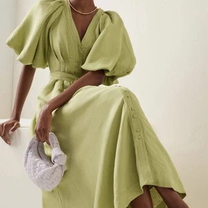 Aje Evermore Midi Dress Green AU 4 6 / US 0 2 / XS Belted Long Linen Sleeves - Bild 1 von 9