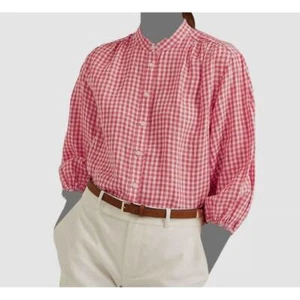 Lauren Ralph Lauren Damas Hyannis Port Naranja y Blanco Guinga Lino Manga Abullonada - Imagen 1 de 4