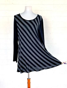 Avenue Women's Black Striped Long Sleeve Stretch Knit Flair Tunic Top 22/24 T4 - Picture 1 of 10