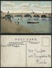 Kingston Bridge River Boating, Boy Fishing Old Postcard