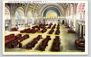 CARTOLINA FERROVIA INTERIOR UNION STATION SALA D'ATTESA WASHINGTON D.C. - Foto 1 di 2