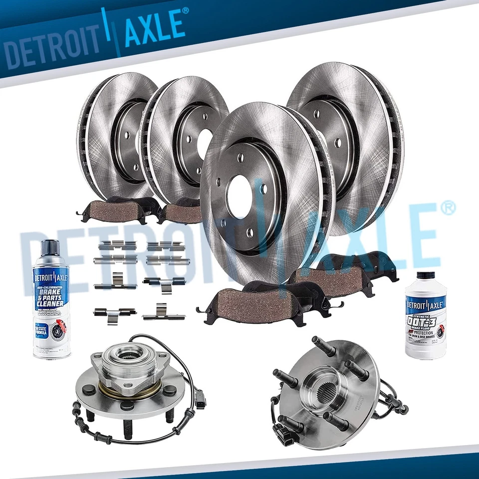 Rotor de freno delantero y trasero pastillas de cerámica cojinete de cubo de rueda para 02-05 Dodge Ram 1500 Foto 1 de 4