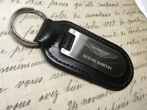 ASTON MARTIN BLACK LEATHER KEY RING FOB ETCHED BLIND Vanquish Vantage DB9 DB10 - Picture 1 of 3