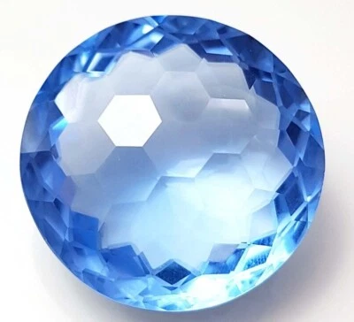Precision Round Cut Carving 94.88 Carat Swiss Electric Blue Color Topaz Gemstone - Image 1 of 4
