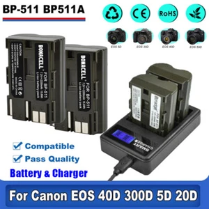 2X For Canon BP-511 Battery / LCD Dual Charger EOS 20D 30D 40D 50D 300D BP-511A - Picture 1 of 12