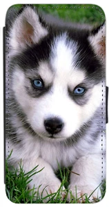 LINDA FUNDA DE TELÉFONO HUSKY iPhone CACHORRO abatible/billetera 5 6 7 8 Plus X Galaxy Ultra (L). - Imagen 1 de 9