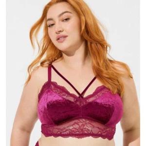 2X Torrid Velvet Bralette Torrid Pink Wine Unlined Wirefree Bra Top 18W 20W NEW - Picture 1 of 12
