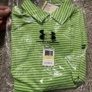 Under Armour Golf Polo Shirt M Green Stripe MSRP $64.99 (C) - Picture 1 of 3