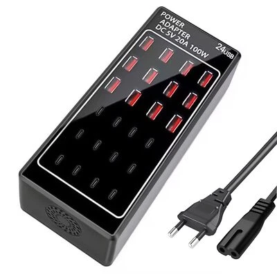 USB Charging Station USB C Ladegerät Multi Charger 24-Port 100W 20A Ladestati... - Bild 1 von 4