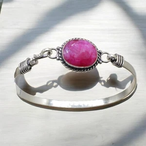 925 Sterling Silver Natural kashmiri Ruby Gemstone Jewelry Cuff Bracelet S-Adj - Picture 1 of 9