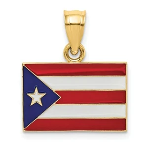 Colgante bandera de Puerto Rico esmaltada maciza de oro amarillo de 14kt real - Imagen 1 de 6