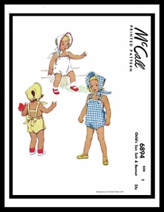 McCall 6894 Patrón de Costura TRAJE DE SOL BEBÉ TRAJE DE JUEGO GORRO Sombrero Bragas NIÑA Niño 1 - Imagen 1 de 7