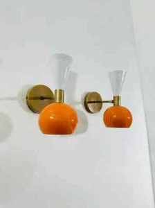 White & Orange Wall Sconce Pair, Mid Century Italian Wall Sconce - Picture 1 of 5