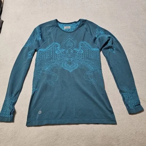 Top para mujer Athleta tejido azul ombre tatuaje torcido agujeros para pulgar ropa deportiva talla L - Imagen 1 de 4