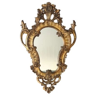 Espejo Antiguo Estilo Rococó Tilo Dorado Decoraciones Siglo XX Original Foto 1 de 4