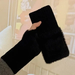 Guantes térmicos tejidos sin dedos cálidos invierno medio dedo guantes para hombres mujeres - Imagen 1 de 10