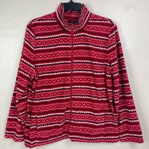Basic Editions Red Fair Isle Full Zip Fleece Jacket Women's XXL NEVER WORN - Picture 1 of 16