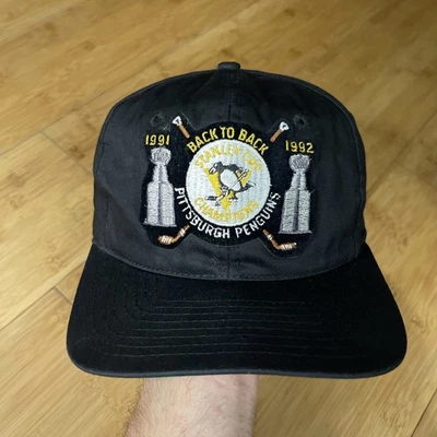 VTG 90s Twins Pittsburgh Penguins Stanley Cup Back To Back Champs Snapback Hat - Image 1 of 4