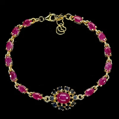 925 Argento Sterling Bracciale Ovale Rubino 8x7mm Zaffiro Gemma Gioielli 17.8cm - Immagine 1 di 4