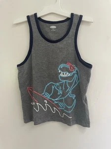 Old Navy Kids Boys Neon Dinosaur Cotton Blend Ringer Tank Dark Heather Gray XS 5 - Picture 1 of 5