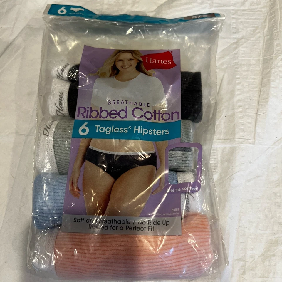 Hanes Hipster Underwear 5ct Size 5 Tagless Ribbed Cotton