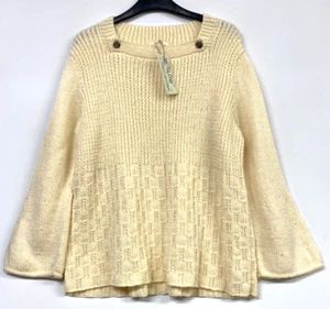 Maglione lana fatto a mano donna M/L panna grossa linea A manica larga maglia cavo 919 - Foto 1 di 7