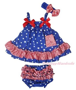Completo swing top a righe stella patriottica 4 luglio fiorito bambina NB-2Y - Foto 1 di 2