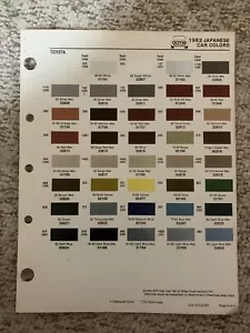 1982 ACME JAPANESE CAR COLORS PAINT CHIP SWATCH SHEET Toyota Collector, Vintage - Picture 1 of 24