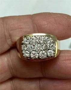 2 Ct Round Cut Lab Grown Diamond Cluster Men's Pinky Ring Solid 14kt Yellow Gold - Picture 1 of 12