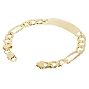 14k Yellow Gold Solid Engravable Figaro ID Bracelet 8.5" 10.1mm 27.7 grams - Picture 1 of 5