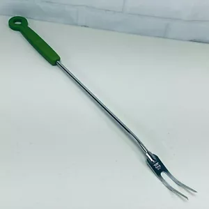 Vintage Ekco Carving BBQ Fork Chromium Plated Green Plastic Handle USA 19.25" - Picture 1 of 7