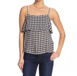 New Abound Women's Black White Gingham Print Tiered Tank Spaghetti Straps Large - Picture 1 of 3