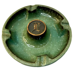 Roseville Pottery The Hyde Park No 1900 Green Ceramic Ashtray Vintage Letter L - Picture 1 of 15