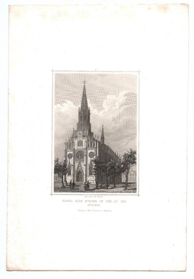 Stahlstich Maria Hilf Kirche in der Au bei München Max Ravizza Gunkel um 1850 - Bild 1 von 1