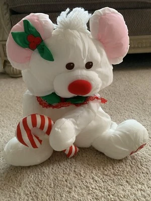 Fisher Price Puffalump 鼠标 毛绒 糖果甘蔗 白色 尼龙 圣诞假期 1987 — 第 1/4 张图片